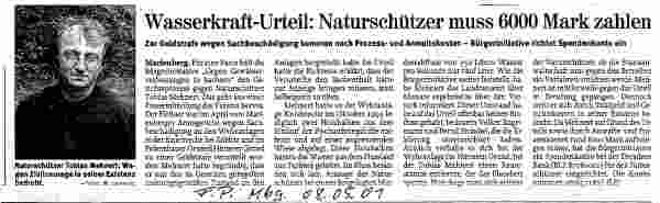 Wasserkraftsurteil: Naturschützer muss 6000,- DM zahlen